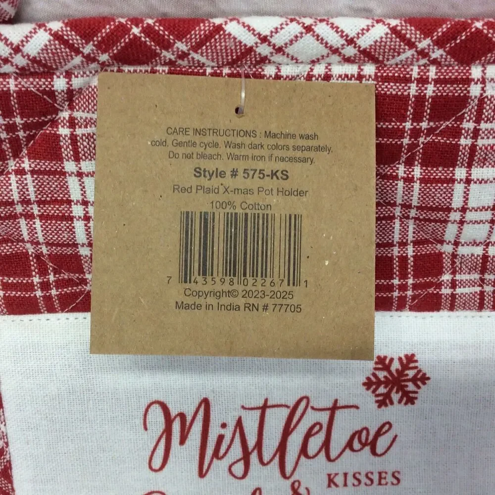 Christmas Red & White Plaid 3 Pc Kitchen Set Dish Towel/Pot Holder/Oven Mitt NWT